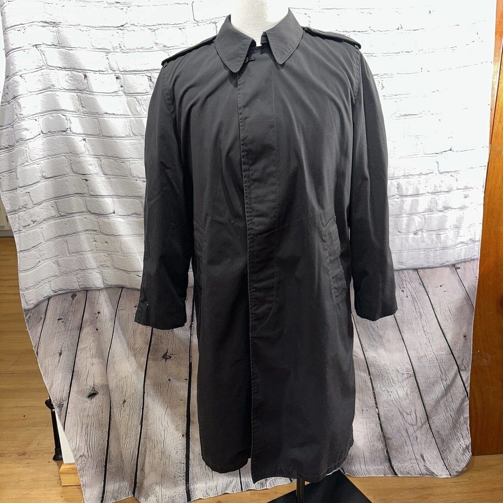 DLA Issued Stylish Trench Coat Size 38R Mens All Weather Military Black Jacket